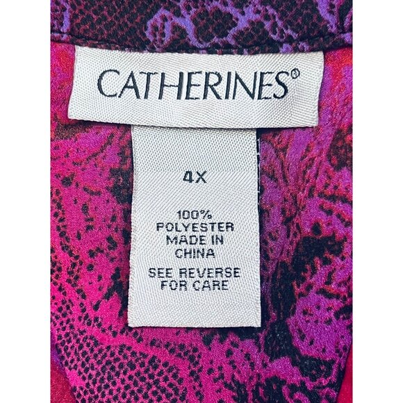 Catherines Womens 4X Red & Purple Floral Tunic Blouse Fairy Comfy Pintuck - Picture 12 of 16